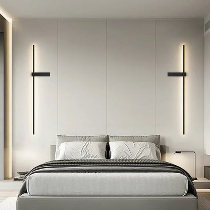 Minimalist Long LED Black Wall Lights Bedroom Art Decorate Sconce